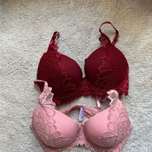 Lace Push-Up Bra Set - Red and Pink